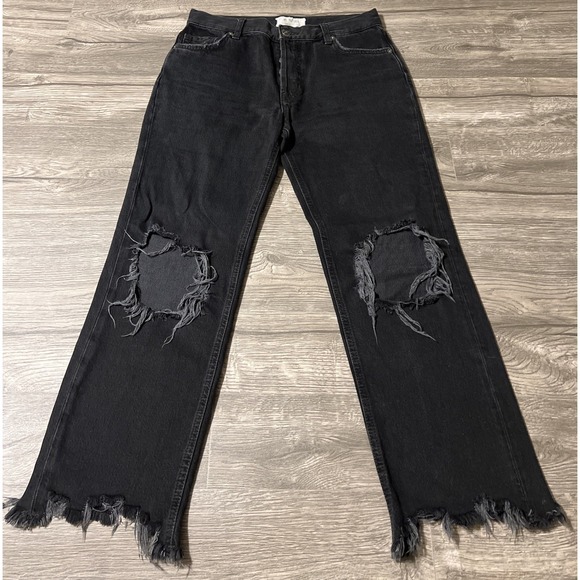 Free People We The Free Maggie MidRise Straight Raw Hem Black Jean SZ 26 (30x27) - Picture 2 of 12